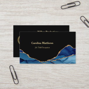 Elegantes Blue Gold Agate Logo Visitenkarte