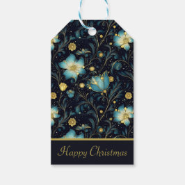 Elegantes Blue & Gold Floral Personalisiertes Weih Geschenkanhänger