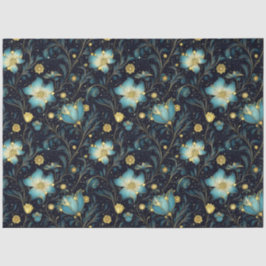 Elegantes Blue & Gold Floral Weihnachtsdekoupage Seidenpapier