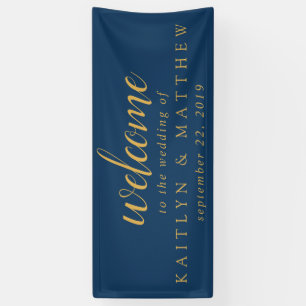 Elegantes Blue Gold Frame Wedding Party Banner