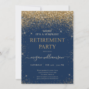 Elegantes Blue Gold Glitzer Retirement Party Einladung