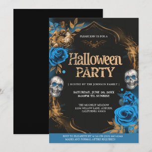 Elegantes Blue & Gold Halloween-Party Einladung