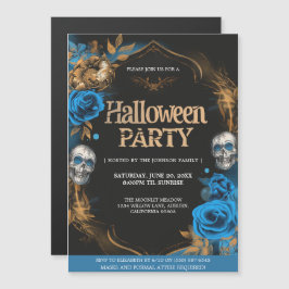 Elegantes Blue & Gold Halloween-Party Magneteinladung