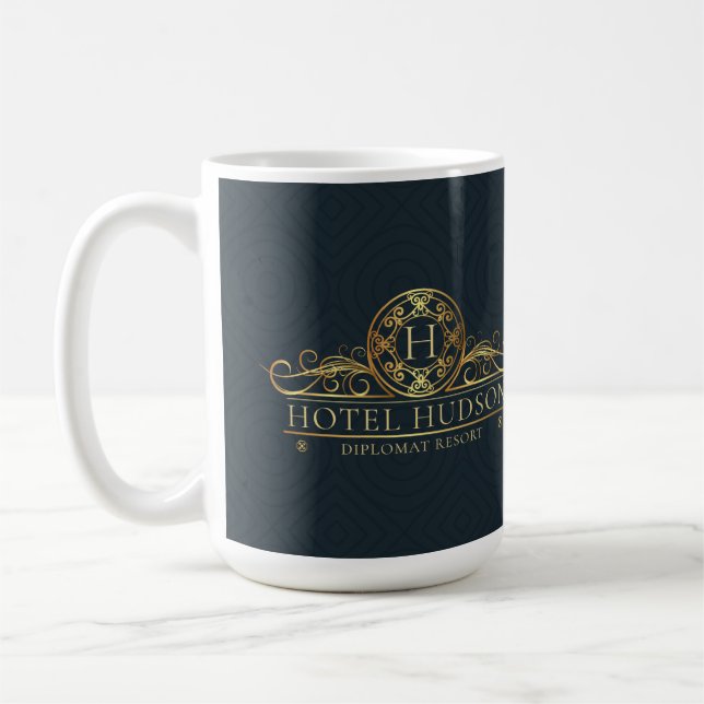 Elegantes Blue Gold Hotel Branding Kaffeetasse (Links)