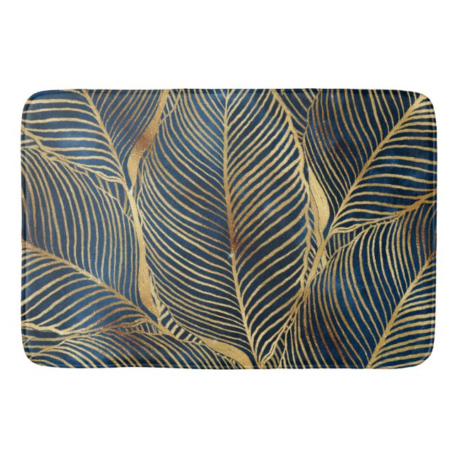 Elegantes Blue Gold Leaf Design Badematte (Vorderseite)