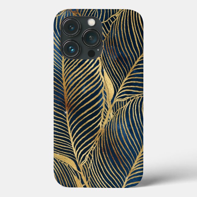Elegantes Blue Gold Leaf Design Case-Mate iPhone Hülle (Rückseite)