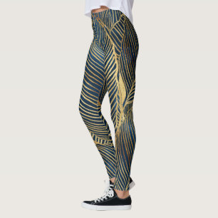 Elegantes Blue Gold Leaf Design Leggings