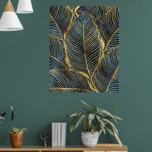 Elegantes Blue Gold Leaf Design Poster
