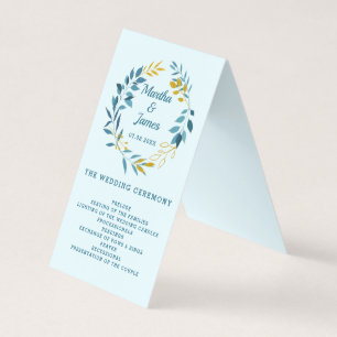 Elegantes Blue Gold Leaf Hochzeitsprogramm