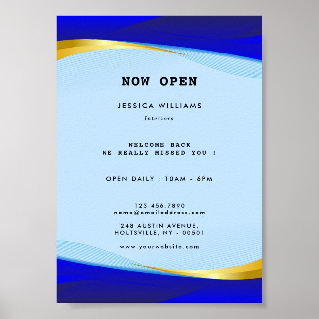 Elegantes Blue Gold Luxury Designer Logo Poster (Vorne)