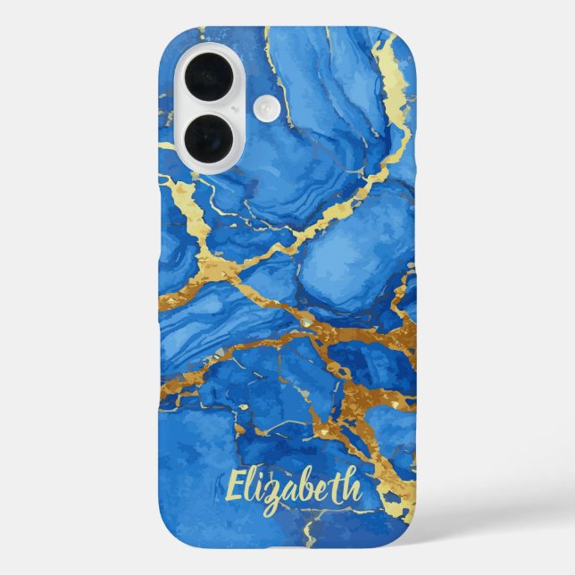 Elegantes Blue & Gold Marble Case-Mate iPhone Hülle (Rückseite)