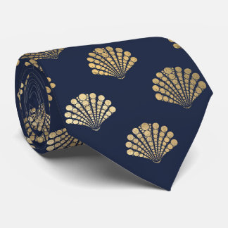 Elegantes Blue Gold Seashell Ocean Muster Männer Krawatte