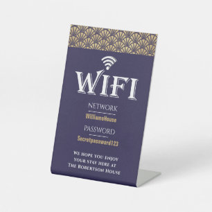 Elegantes Blue Gold Wifi Password Network Sockelschild