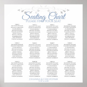 Elegantes Blue & Gray 12 Table Wedding Seating Cha Poster