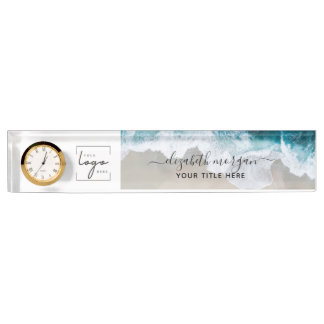 Elegantes Blue Green Beach Custom Script-Logo Namensplakette