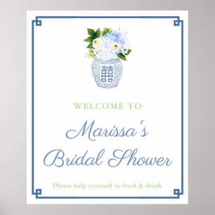 Elegantes Blue Green Ginger Jar Shower Party Poster