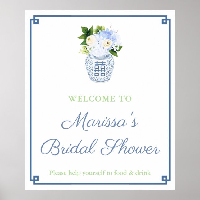 Elegantes Blue Green Ginger Jar Shower Party Poster (Vorne)