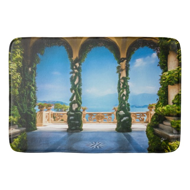Elegantes Blue & Green Villa Arches Badematte (Vorderseite)
