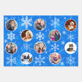 Elegantes Blue Hanukkah Family Erinnerungen Foto Geschenkpapier Set