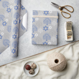 Elegantes Blue Hanukkah Urlaubsmuster Geschenkpapier