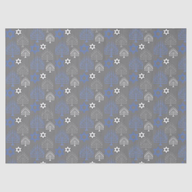 Elegantes Blue Hanukkah Urlaubsmuster Seidenpapier (Vorderseite)