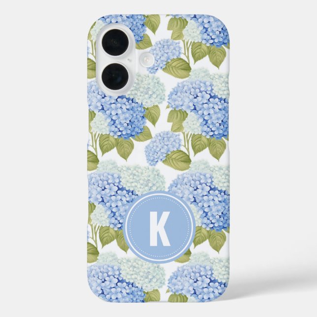 Elegantes Blue Hydragea Blume Muster Monogramm Case-Mate iPhone Hülle (Rückseite)