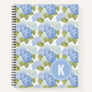 Elegantes Blue Hydragea Blume Muster Monogramm Notizbuch