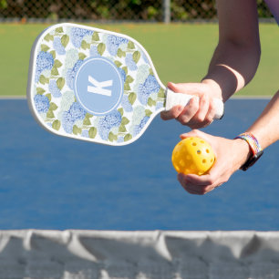 Elegantes Blue Hydragea Blume Muster Monogramm Pickleball Schläger