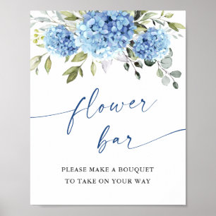Elegantes Blue Hydrangea Blume Bar Brautparty Poster
