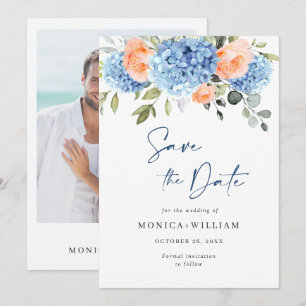 Elegantes Blue Hydrangea Blush Rose Blumenhochzeit Save The Date