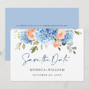 Elegantes Blue Hydrangea Blush Rose Blumenhochzeit Save The Date