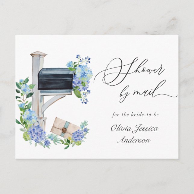 Elegantes Blue Hydrangea Brautparty per Mail Postkarte (Vorderseite)