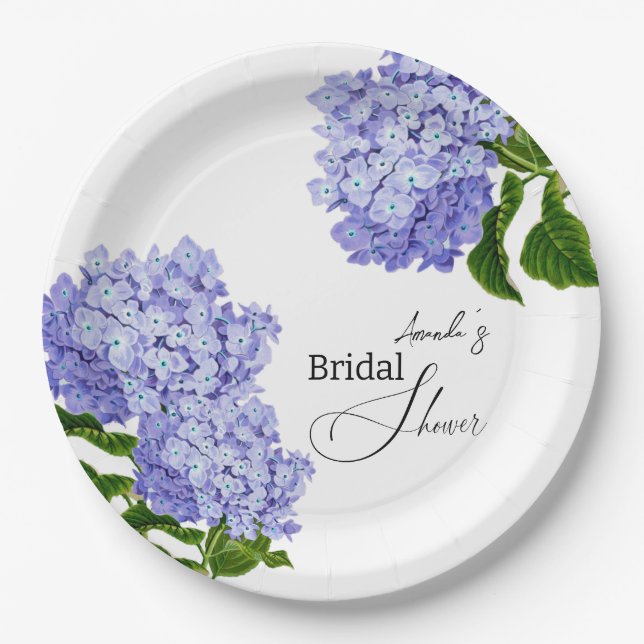 Elegantes Blue Hydrangea Floral Brautparty Pappteller (Vorderseite)