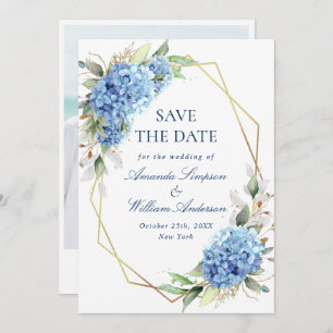 Elegantes Blue Hydrangea Floral Wedding Foto Save The Date