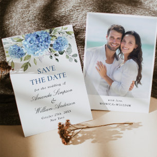 Elegantes Blue Hydrangea Floral Wedding Foto Save The Date