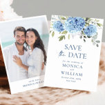 Elegantes Blue Hydrangea Floral Wedding Foto Save The Date<br><div class="desc">Für weitere Anpassungen klicken Sie bitte auf den Link "Weitere Anpassung" und verwenden Sie unser Design-Tool,  um diese Vorlage zu ändern. Wenn Sie Thicker-Papiere / Matte Finish bevorzugen,  können Sie den matten Papiertyp auswählen. Wenn Sie Hilfe oder passende Artikel benötigen,  kontaktieren Sie mich bitte.</div>