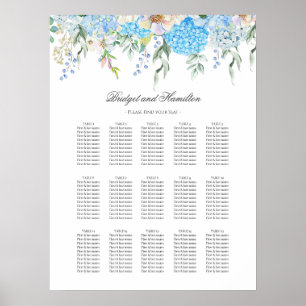 Elegantes Blue Hydrangea Hochzeitsdiagramm Poster