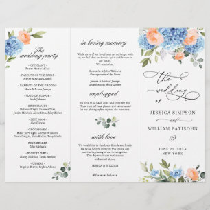 Elegantes Blue Hydrangea Hochzeitsprogramm