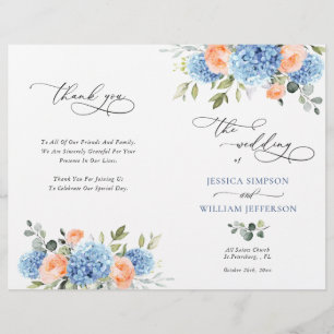 Elegantes Blue Hydrangea Hochzeitsprogramm