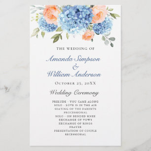 Elegantes Blue Hydrangea Hochzeitsprogramm