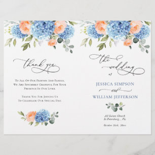 Elegantes Blue Hydrangea Hochzeitsprogramm