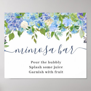 Elegantes Blue Hydrangea Mimosa Bar Wedding Sign Poster