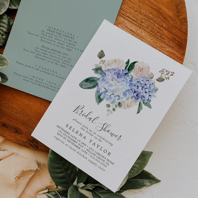 Elegantes Blue Hydrangea mit Details-Brautparty Einladung (Von Creator hochgeladen)