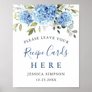 Elegantes Blue Hydrangea Rezept Cards Brautparty Poster