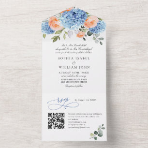 Elegantes Blue Hydrangea Rosa Blush Rose Hochzeit All In One Einladung