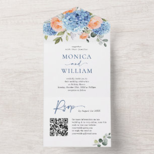 Elegantes Blue Hydrangea Rosa Blush Rose Hochzeit All In One Einladung