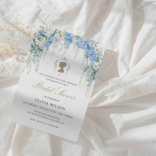 Elegantes Blue Hydrangea & White Rose Brautparty Einladung