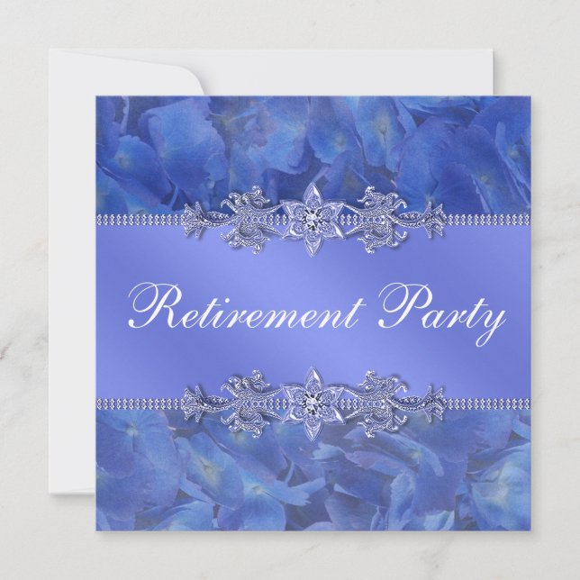 Elegantes Blue Hydrangea Womans Retirement Party Einladung (Vorderseite)