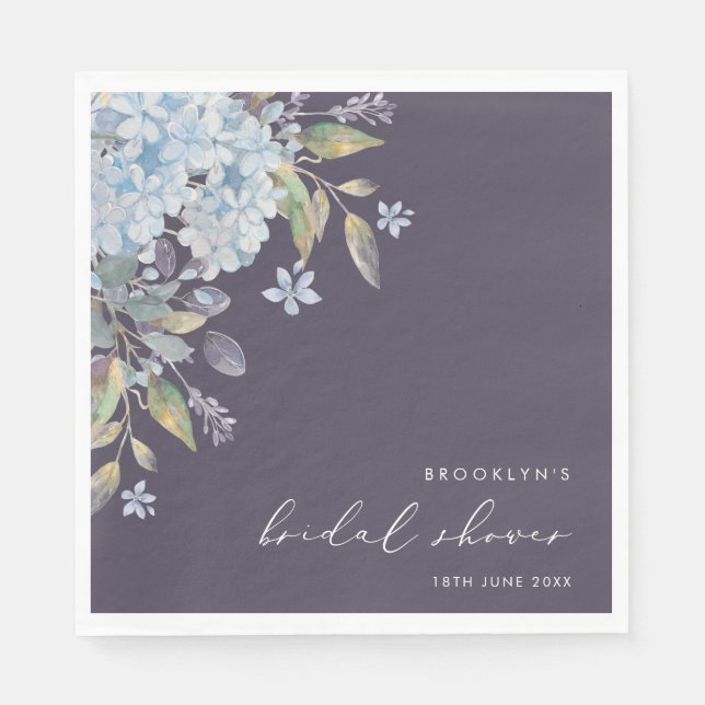 Elegantes Blue Hydrangeas Navy-Brautparty Serviette (Vorderseite)