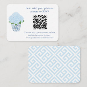 Elegantes Blue Hydrangeas QR Code Brautparty UAWG Begleitkarte
